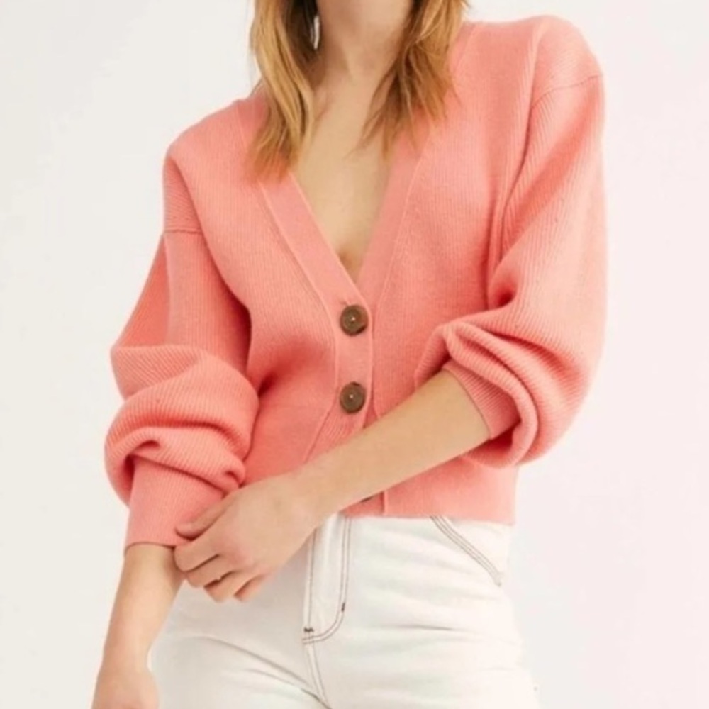 Free People Deep V Neck Cropped Cardigan‎ Sweater